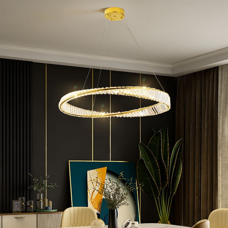 Ultra-modern Ring LED Chandelier Lamp Crystal Suspension Pendant Light for Restaurant