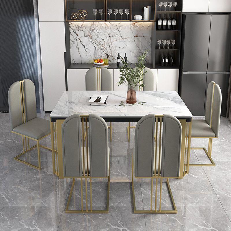Traditional Luxury Dining Table Sintered Stone White Dining Table with Gold Frame