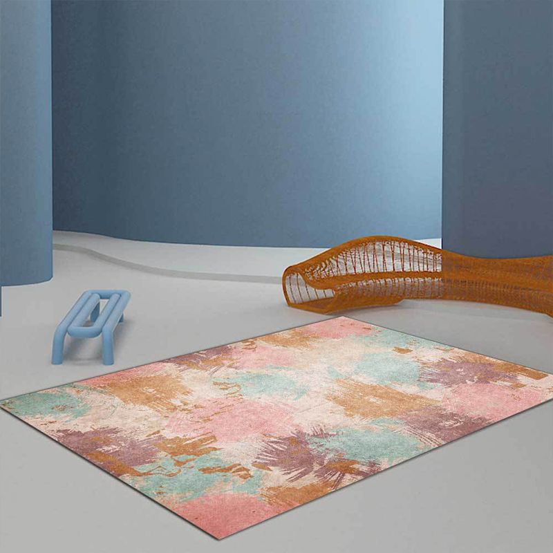 Unique Abstract Rug Pink Multicolor Nordic Rug Polyester Washable Anti-Slip Backing Area Rug for Living Room