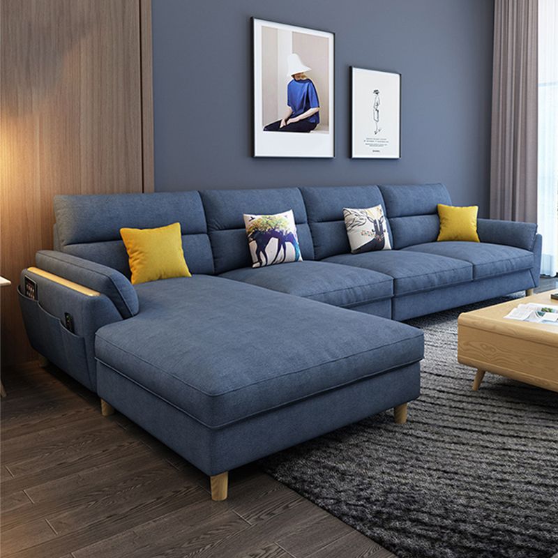 Flared Arm Linen Sectional Sofa Scandinavian Sectional with Wood Legs
