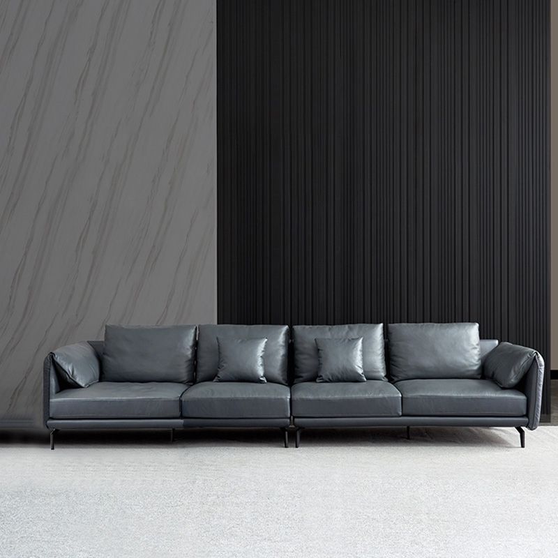 Contemporary Dark Grey Sofa with Bolster Pillows for Living Room