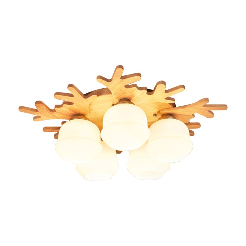 Plafonnier à abat-jour en forme de bourgeon blanc, avec bois beiges, joli plafonnier en bois pour chambre d'enfant