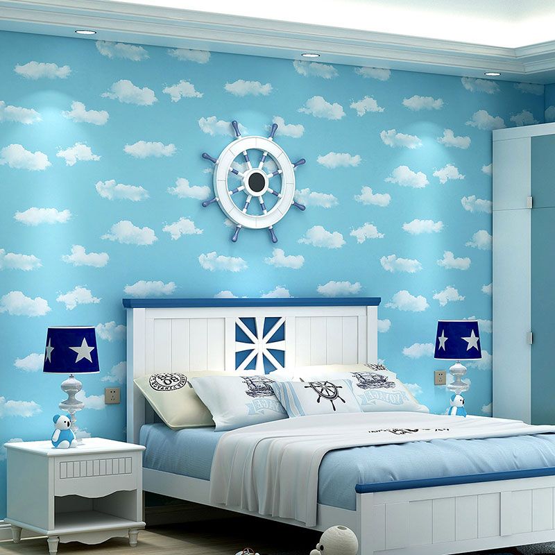 20.5" x 33' Cloud Wallpaper in Pastel Color Non-Woven Fabric Wall Covering for Kids, Non-Pasted