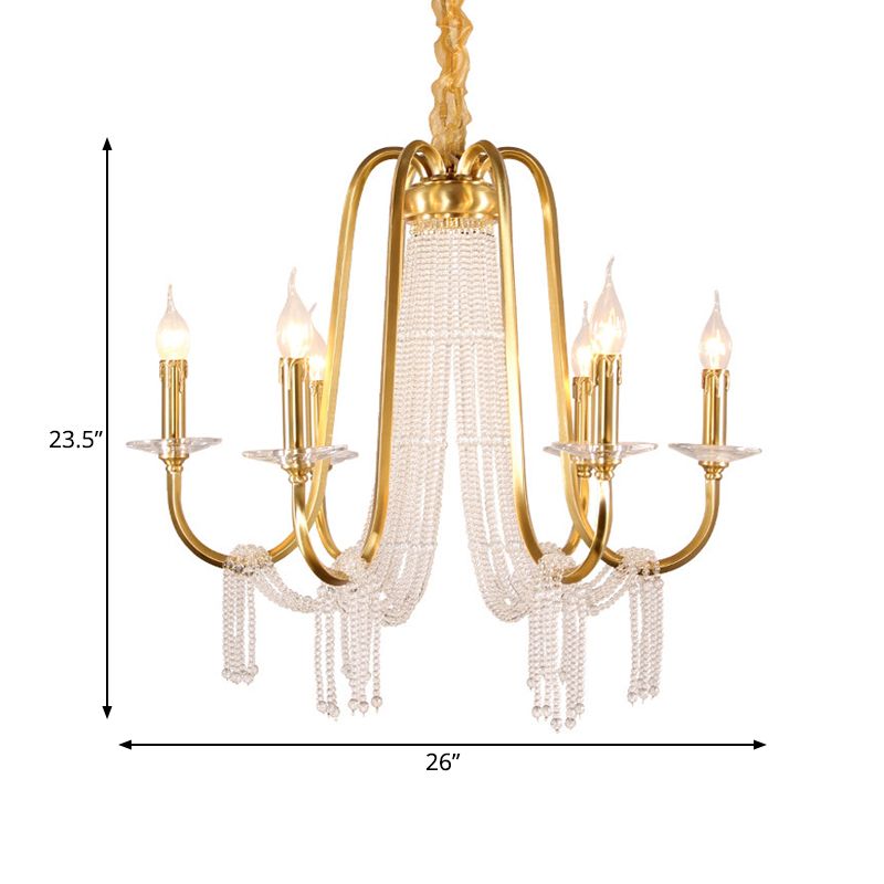 Gold 6 Lumières Pendard Chandelier Lodge Crystal Curvy Plafond Suspension Lampe pour chambre à coucher