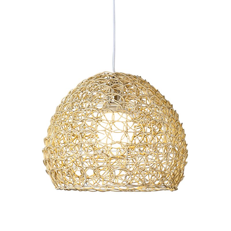 Hemispherical Pendulum Light Simple Bamboo Single Beige Pendant Light Fixture for Dining Room