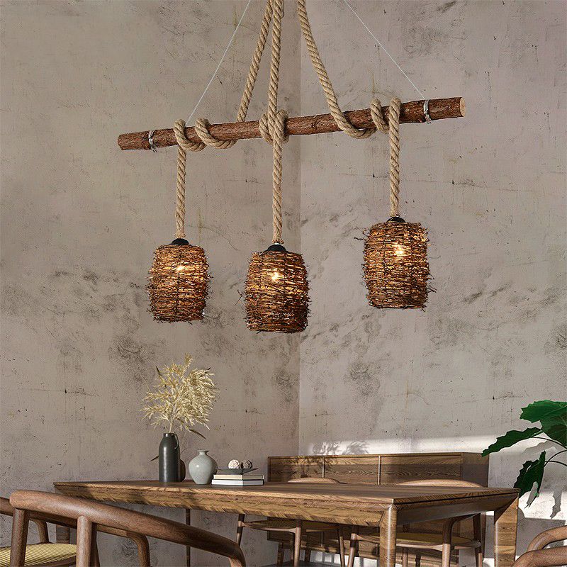 Industrial Style Cylinder Island Pendants Rope Pendant Lights for Dining Room