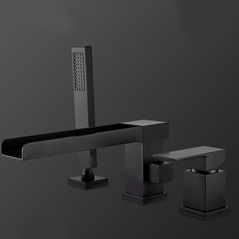 Brass Low Arc Bath Faucet  with Hand Shower Square Bathroom Faucet