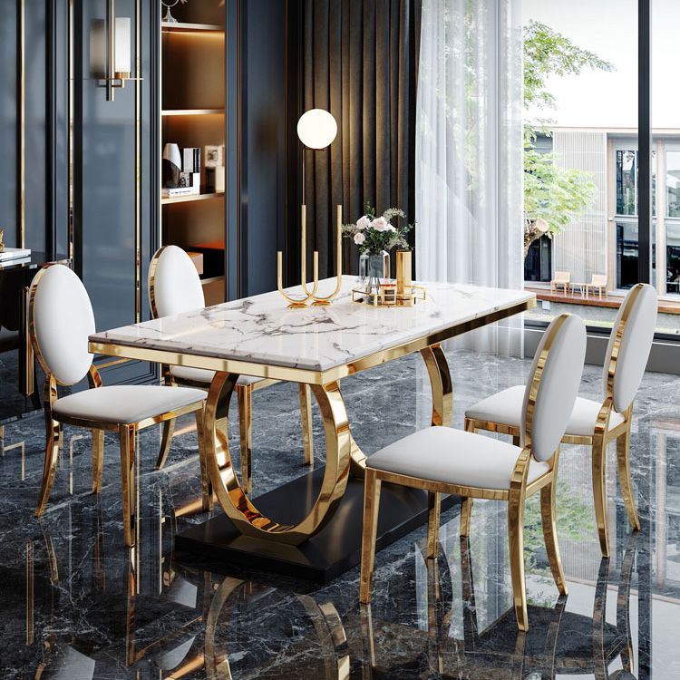Trestle Base Dining Table Traditional Luxury Marble Dinner Table for Home