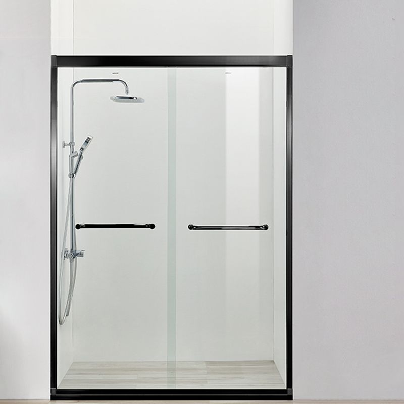 Black Double Sliding Shower Bath Door Semi-Frameless Tempered Shower Doors