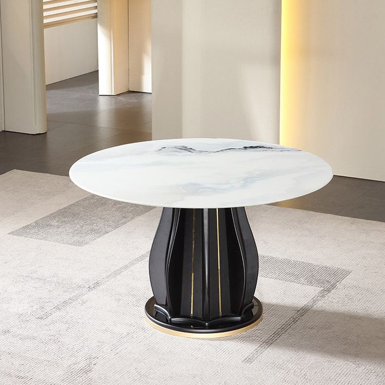 Contemporary Dining Table Stone and Solid Wood Dinette Table