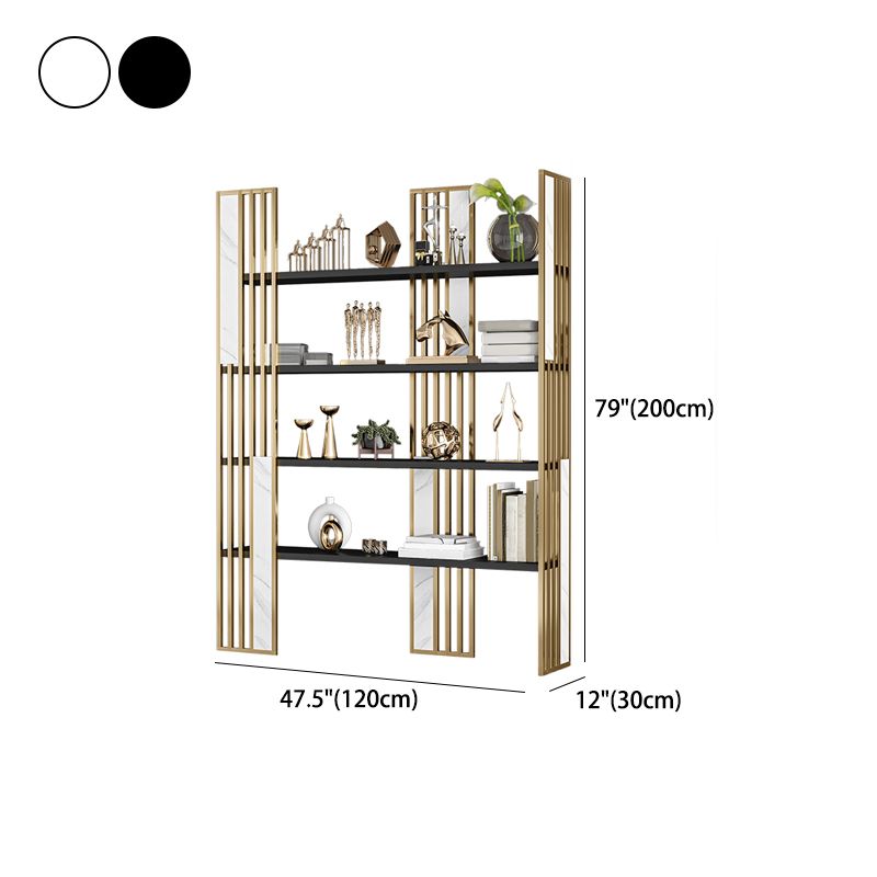 12" W Open Storage Bookcase Gold Metal Frame Bookshelf with Shelves