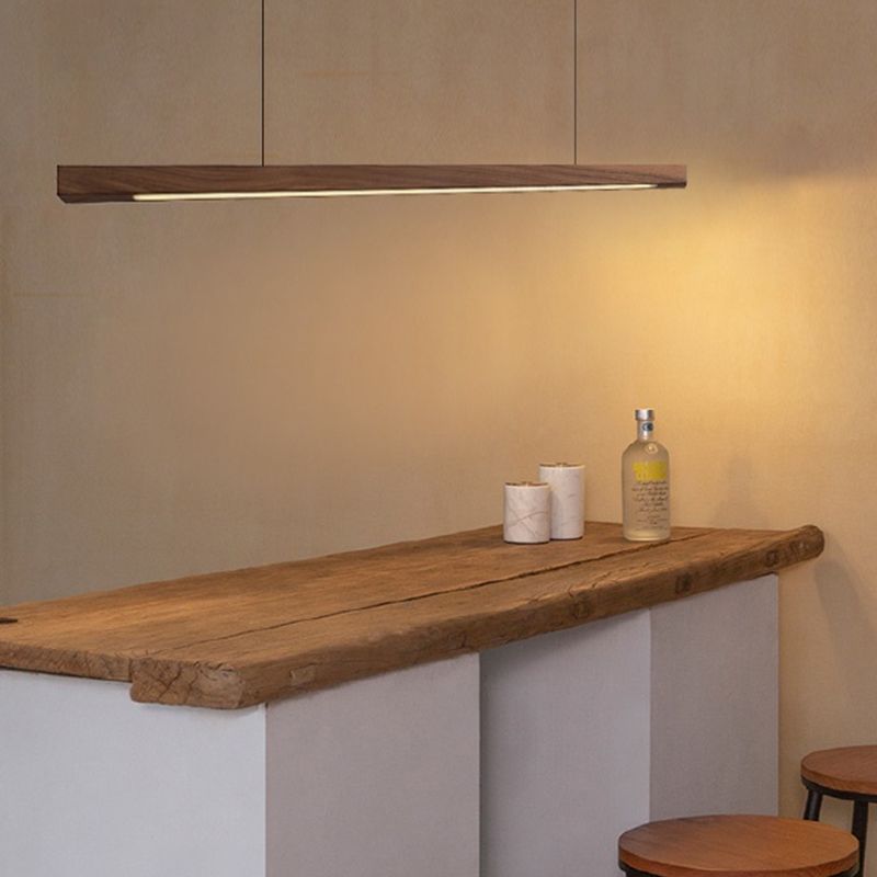Modern Wood Island Lamp Linear 1-Light Restaurant LED Pendant Light with Acrylic Shade