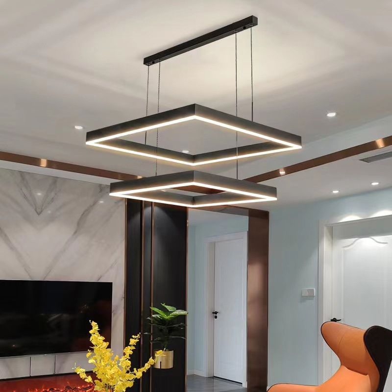 Layer LED Chandelier Lighting Simplicity Metal Black Pendant Light for Dining Room