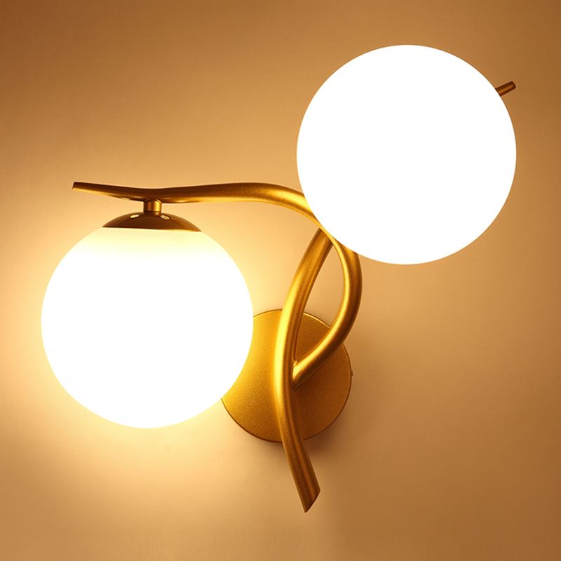 2-Light Sputnik Wall Sconce in Modern Luxury Style Wrought Iron Wall Light with White Glass Shade