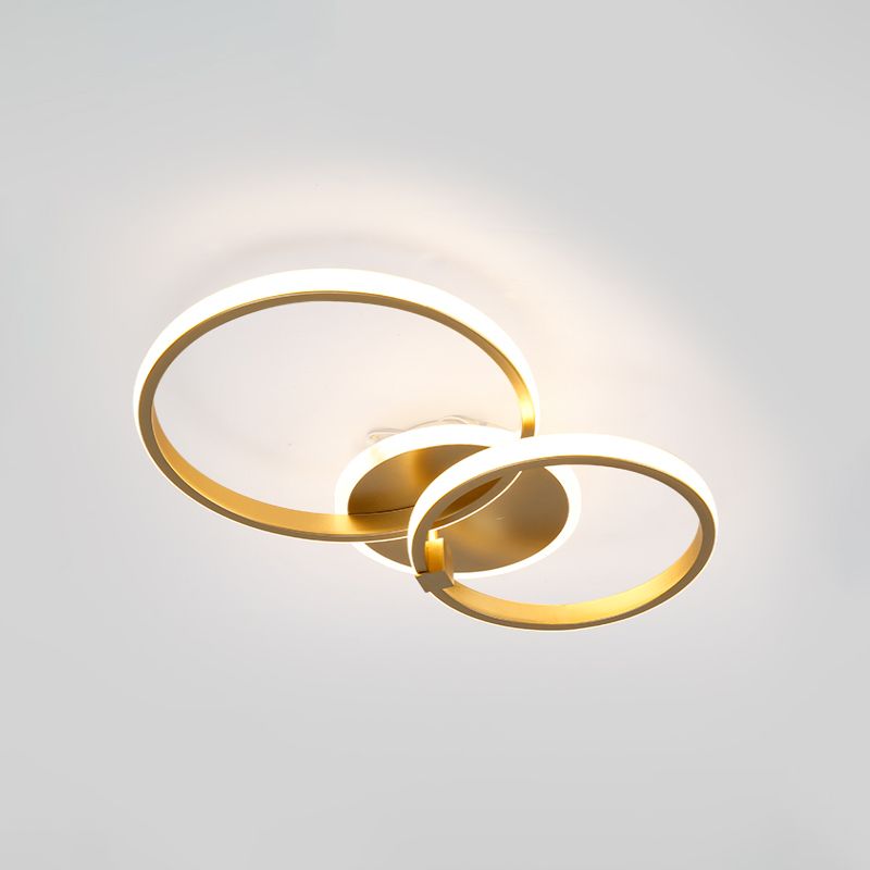 Multi-runde/quadratische LED-Deckenleuchte aus Metall, Minimalismus, 2/4 Lichter, Gold-Finish, halbbündige Montageleuchte