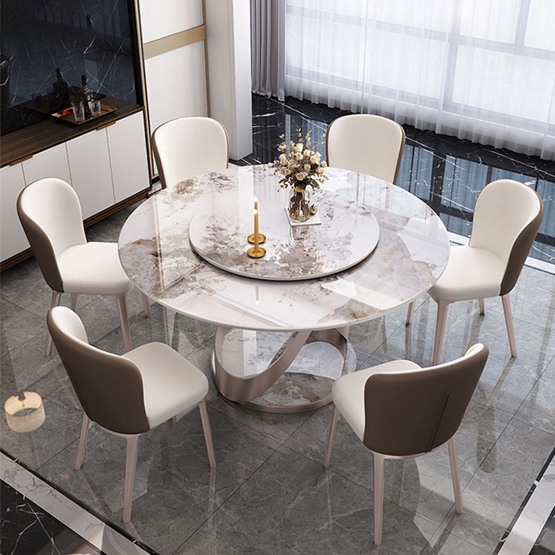 Rotatable Sintered Stone Dining Table Modern Round Table with Metal Pedestal
