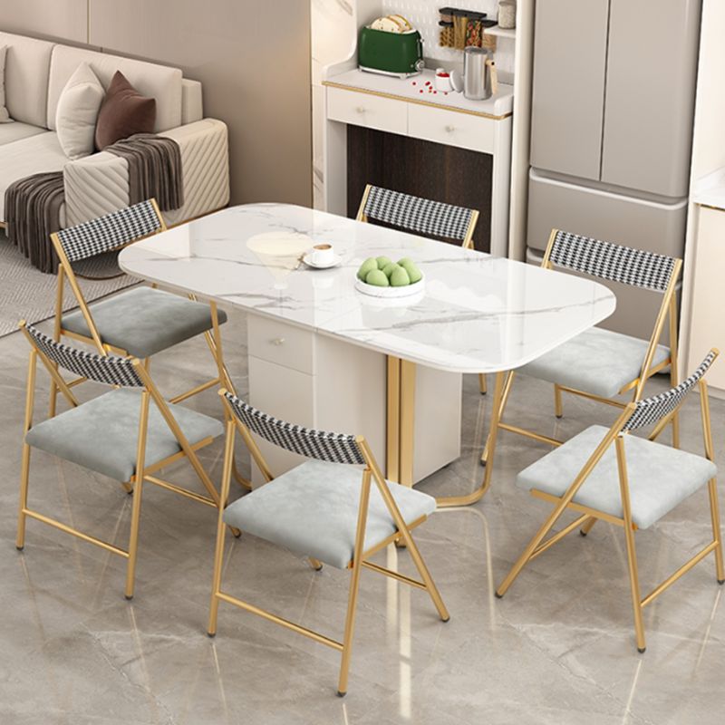 Folding Rectangle Dining Table Stone Top Dining Table with Storage Base