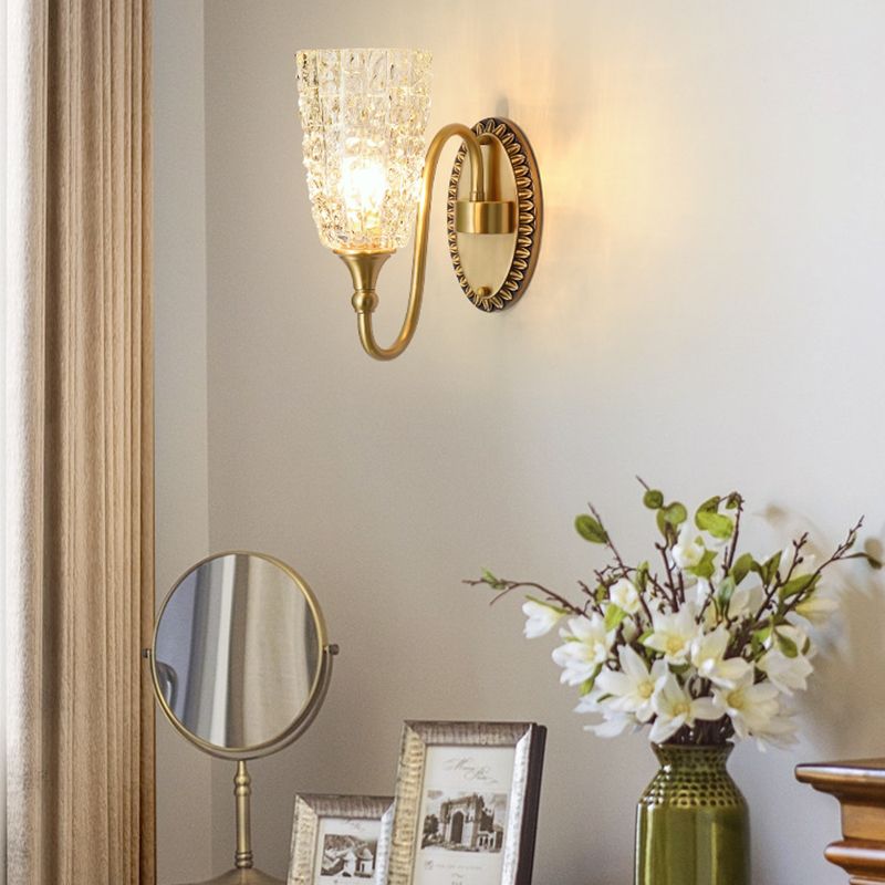 Modern Style Wall Lamp Copper Wall Mount Lamp with Glass Shade for Living Room