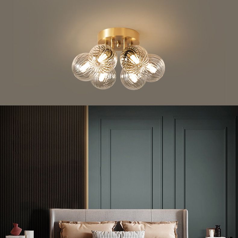 Sphere Shape Flush Mount Modern Style Glass 3/4/5/6 Lights Flush Ceiling Light in Gold
