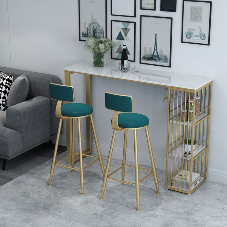 Glam White Marble Bar Dining Table Rectangle Indoor Bistro Table with Shelve