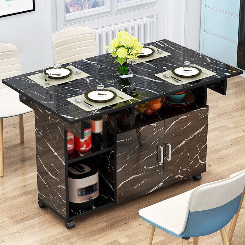 Manufactured Wood Contemporary Table Rectangular Wood Top Table with Drop Leaf