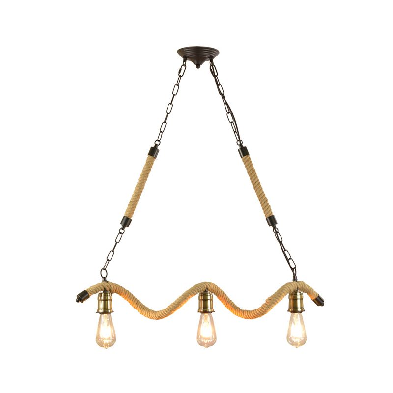 Bulbo esposto Isola sospesa Light Loft Stylish Rope 3 Lights Dining Room Isola illuminazione con design ondulato in beige