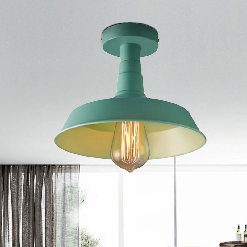 Lámpara de techo de metal con 1 luz de montaje semiempotrado de estilo vintage en azul/verde para pasillo
