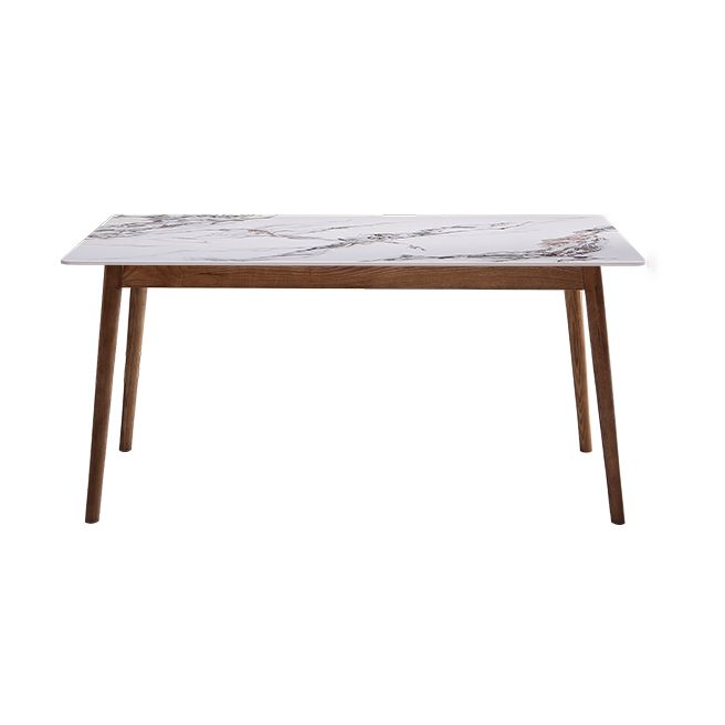 Modern Sintered Stone Dining Table Rectangular Dining Table with Four-leg Solid Wood Base