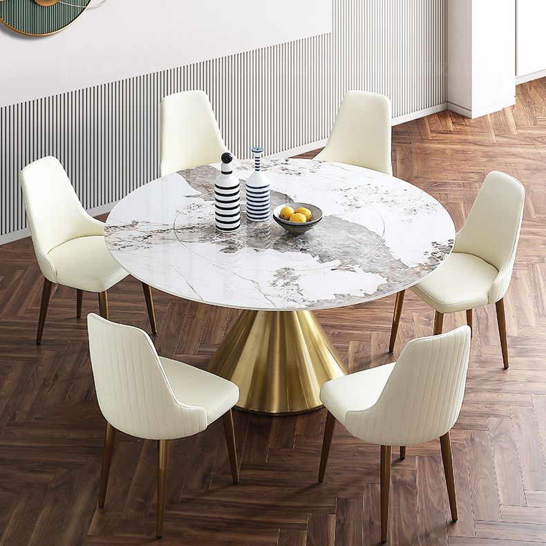 Round Stone Dining Table Modern Turntable White-black Furniture with Pedestal Base