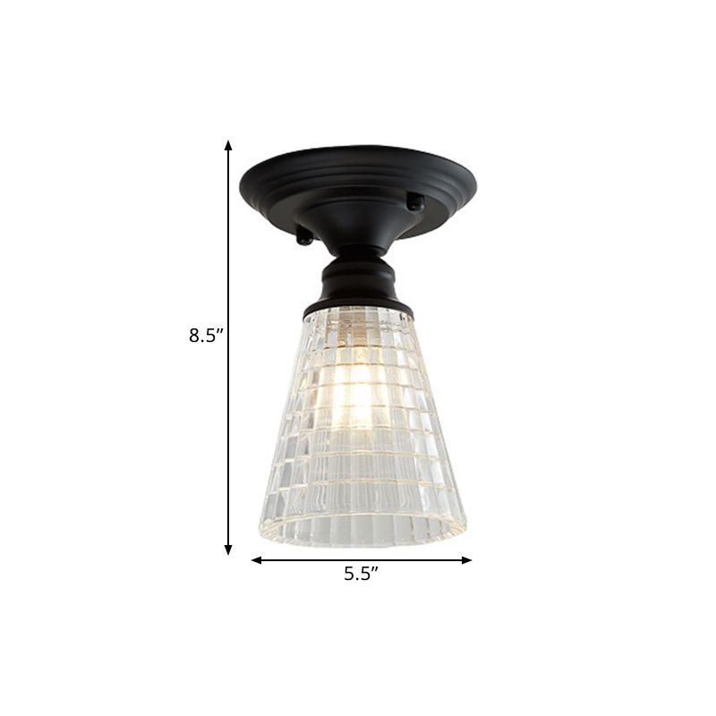 Luminaire semi-encastré à une lumière ondulée/large évasée, luminaire industriel en verre texturé transparent noir