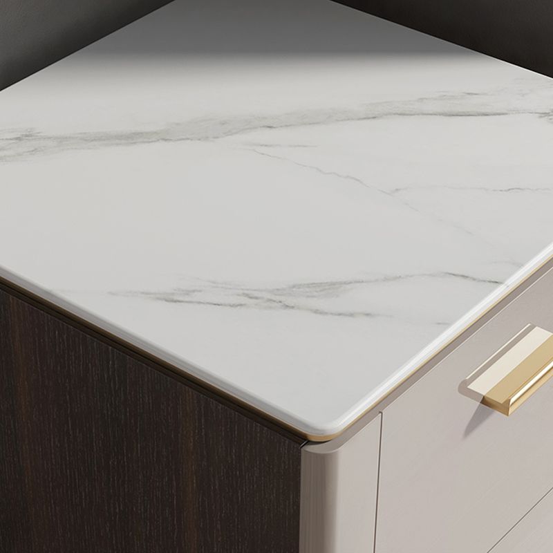 Glam Nightstand Stone Accent Table Nightstand with 2 Drawers