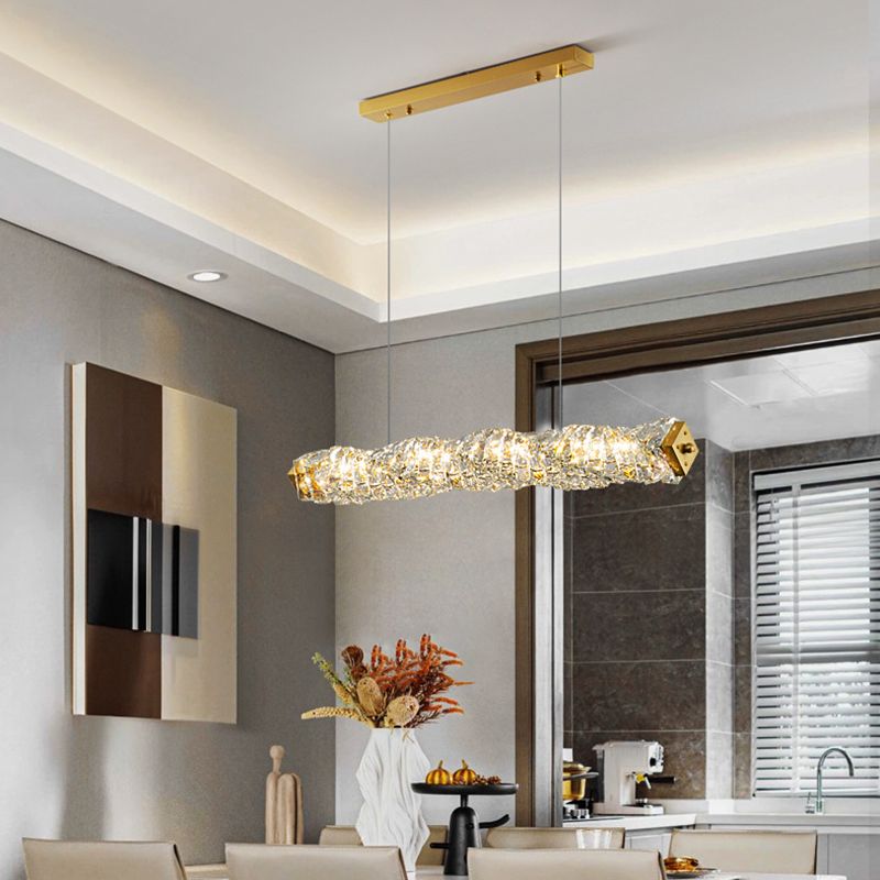 Single Modernism Golden Ceiling Light Crystal LED Kitchen Island Lighting