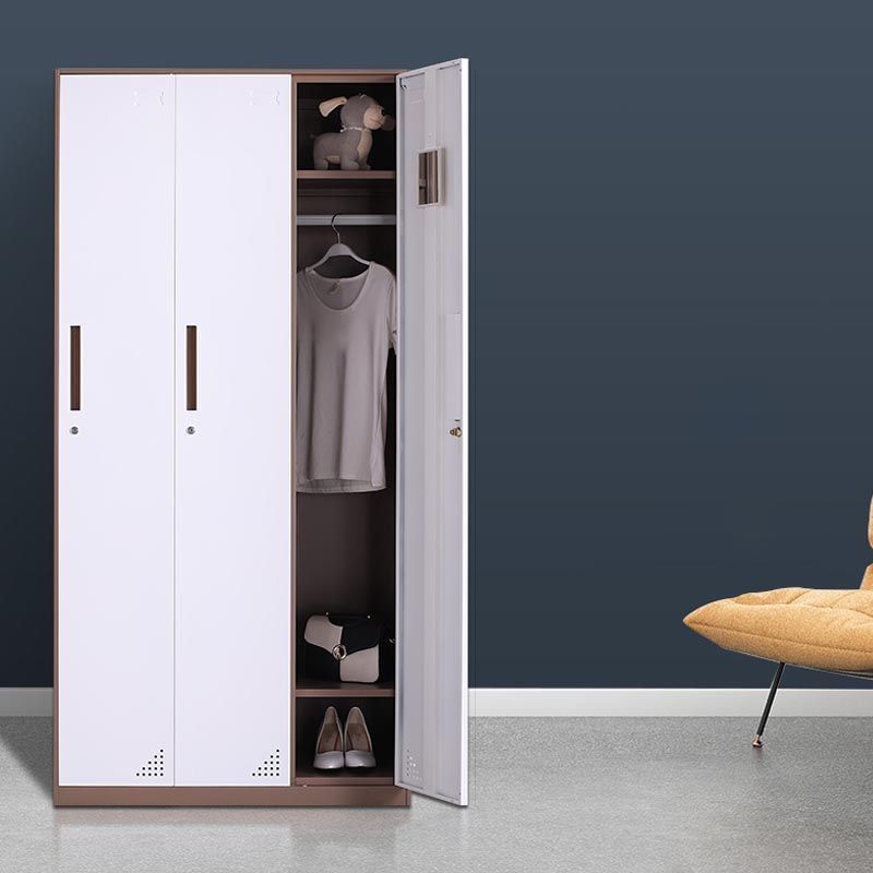 Modern Hinged Door Wardrobe with Garment Rod Metal Cabinet for Home