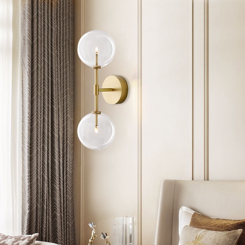 Schwarz/Messing Finish Hebel Wandleuchte Vintage Metallic 2 Lampenlampenleuchte mit klarem/rauchgrauem Glasschatten