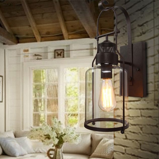 Lampada industriale in vetro a metà cilindro a metà cilindri 1 lampada da parete leggera