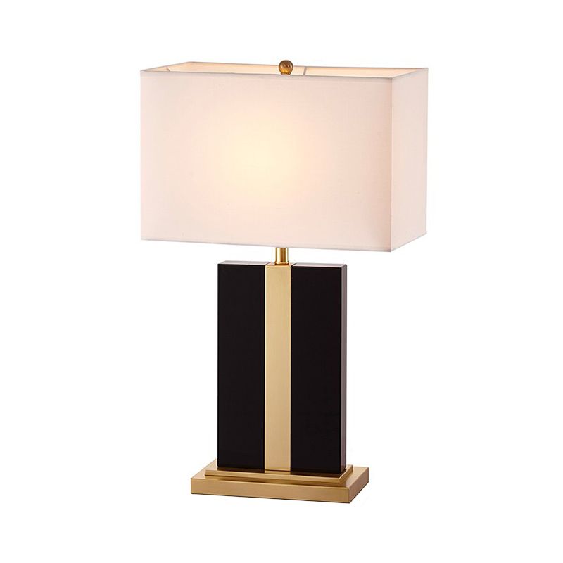 Rectangular Night Table Lamp Postmodern Fabric 1 Head Black/White/Grey and Brass Nightstand Light