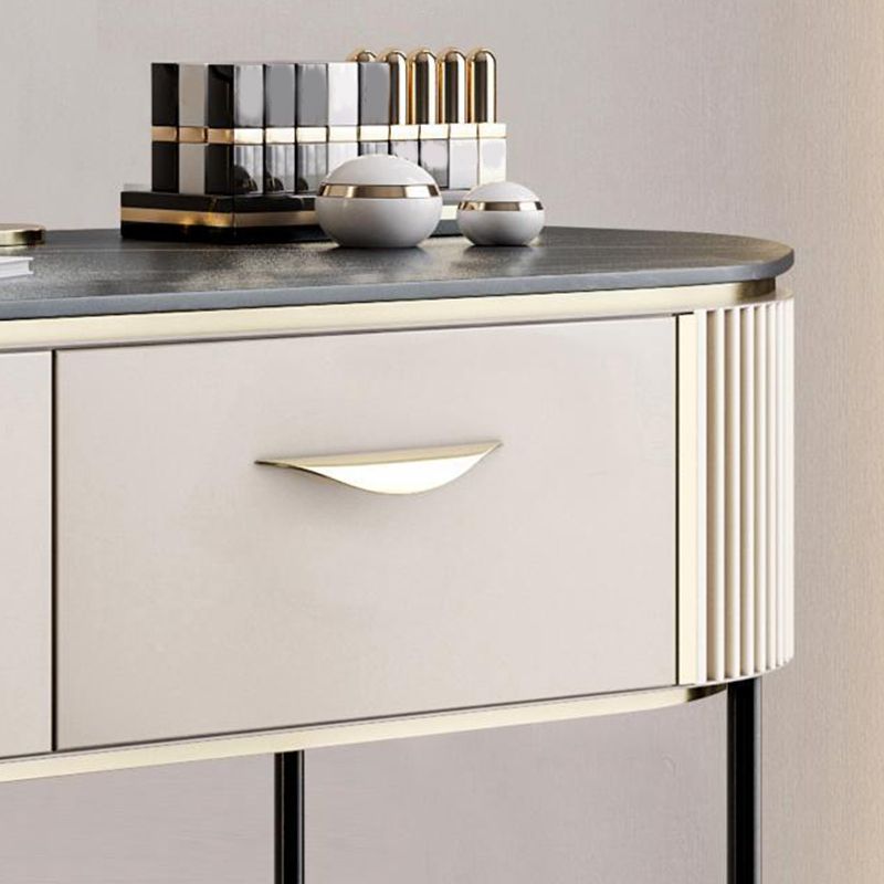 2 Storage Drawers Vanity Table Modern Stone Dressing Table with Mirror and Stool