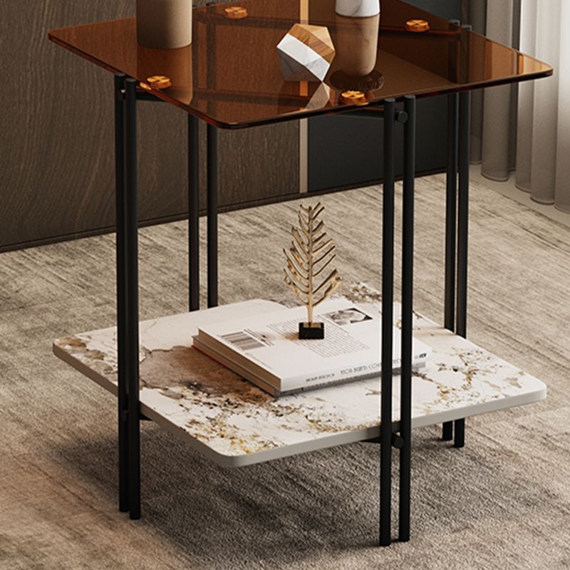 Modern Square Corner Table 4 Legs Side End Table with Storage