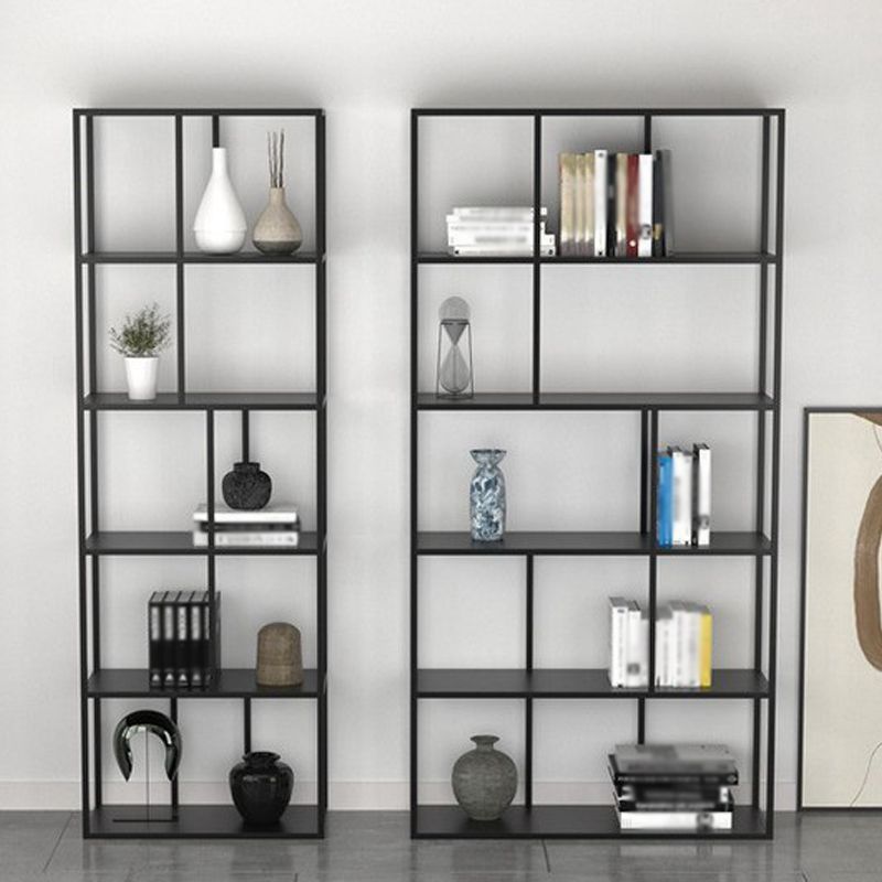 4-Shelf Black Etagere Bücherregal zeitgenössischer offener Eisenrahmen und Regal