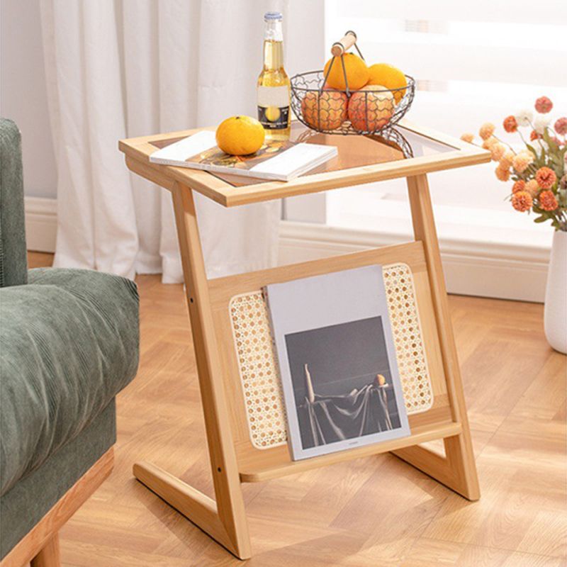 Sledge-shaped Base Design Bamboo Cane Craft Glass Finish Material Rectangular Side Table