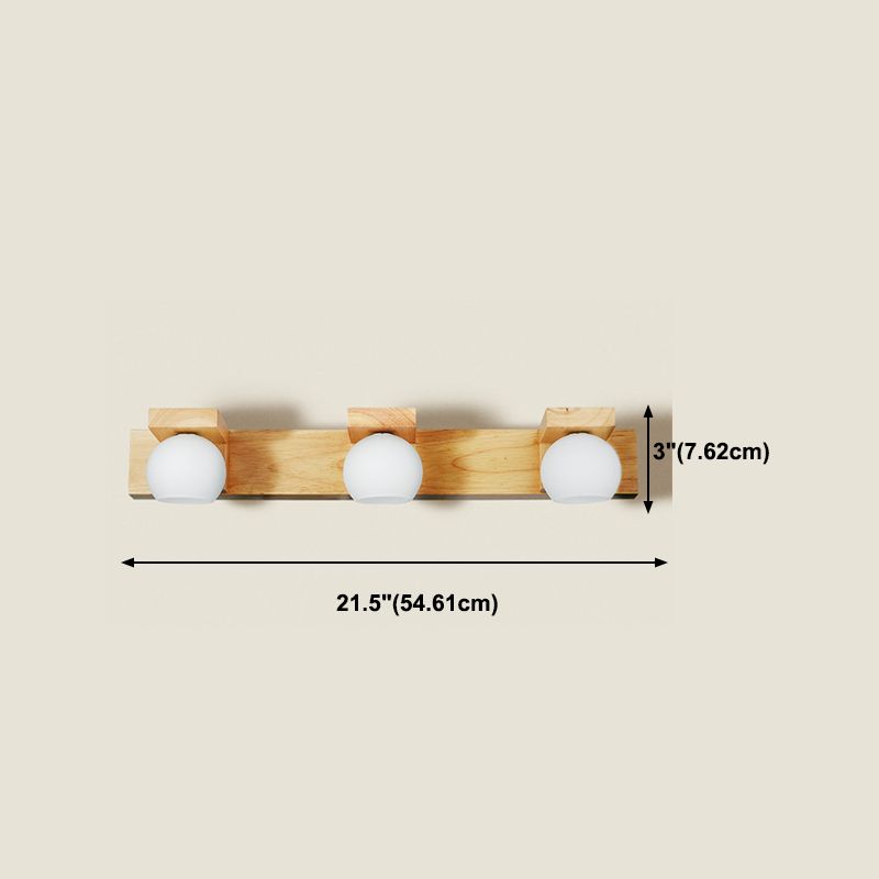 Wood Round Shade Wall Sconce Modern Style Multi-Lights Mirror Light Fixture in Brown