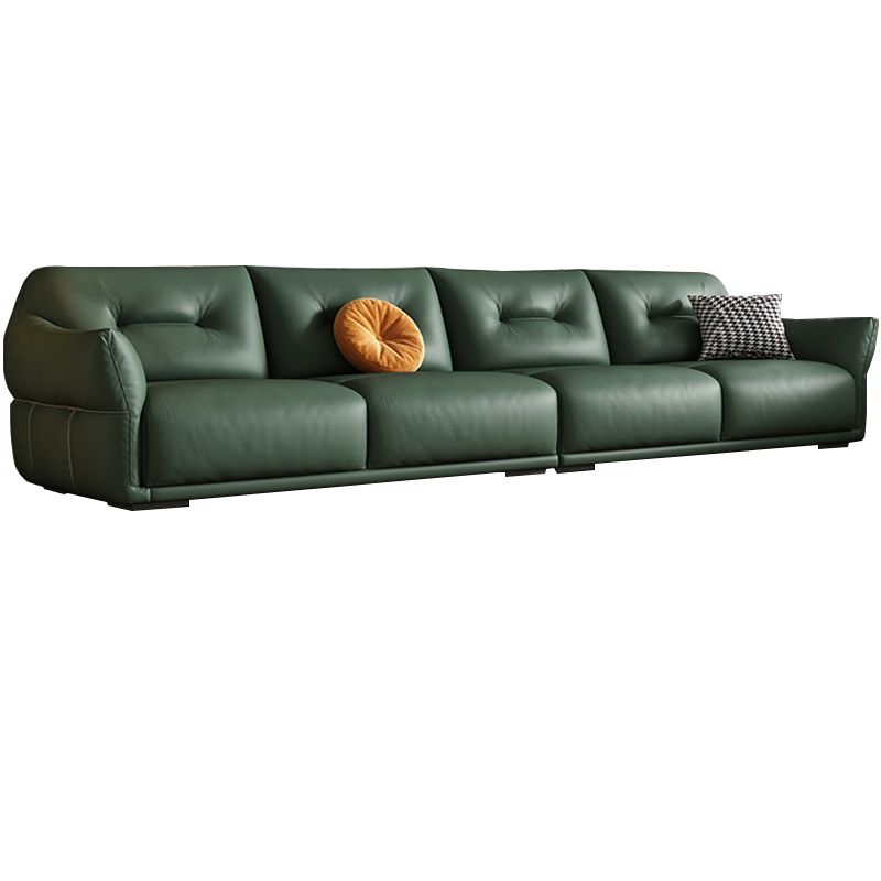 Contemporary Green Square Arm Genuine Leather Stationary Sofa