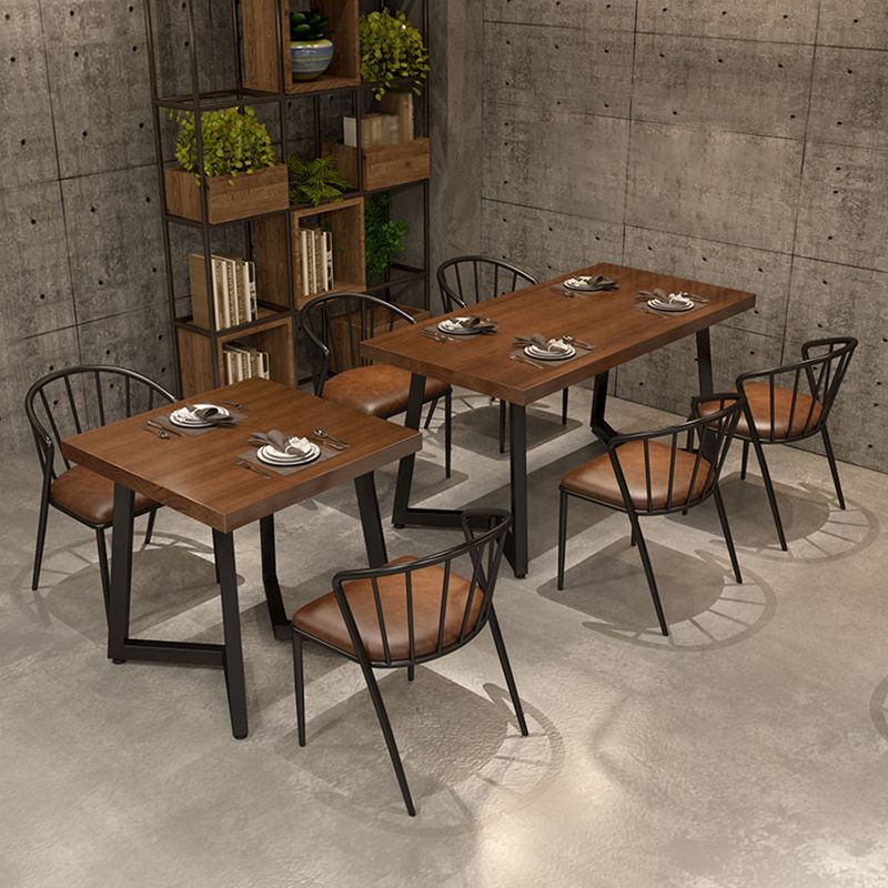 Table à manger industrielle table en bois massif en pin avec piédestal double noir pour le dîner de cuisine à domicile