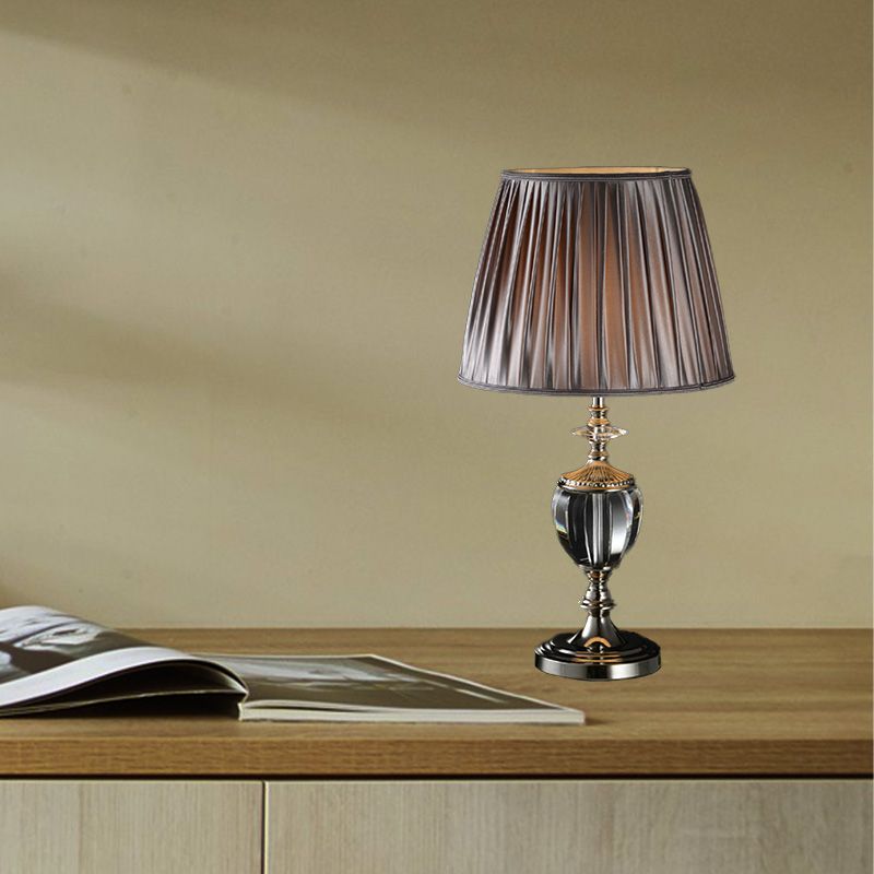 Lampada da tavolo in cristallo tamburo affusolato Tessuto modernista 1 Luce di lettura della testa in grigio