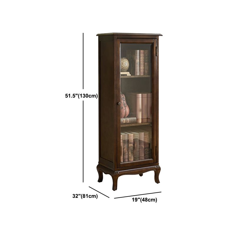 Mid-century Modern 51.18" Tall Glass Paned Accent Cabinet, Wooden Rectangle Cabinet