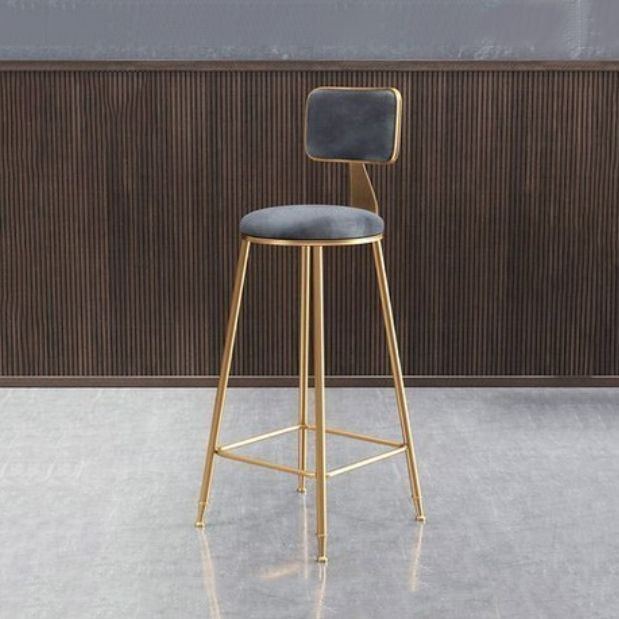 Glam Armless Counter Stool Iron Household Bar Stool with Cushion and Pedal