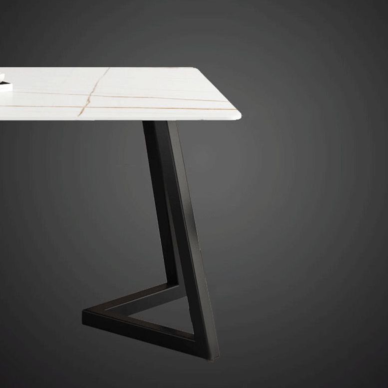 Mesa de comedor de simplicidad Mesa de piedra sinterizada rectangular con base metálica