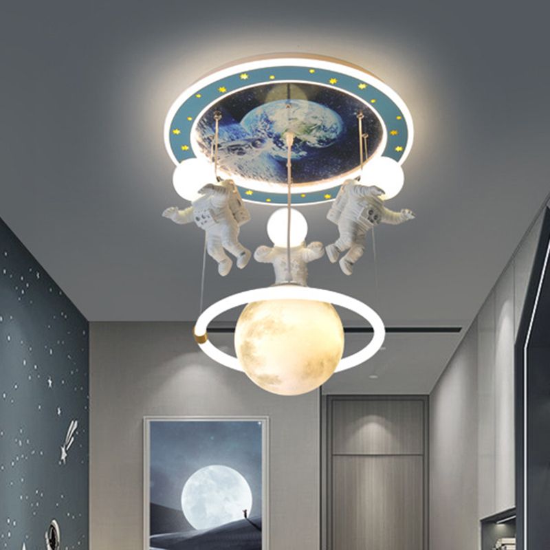 Blue Planet Ceiling Lighting Kids 6-Light Acrylic Flush Mounted Light with Astronaut Decor