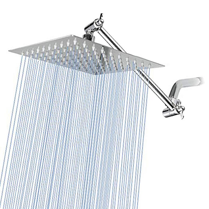 Stainless Steel Fixed Shower Head Rain Fall Wall-Mount Showerhead with Extension Arm
