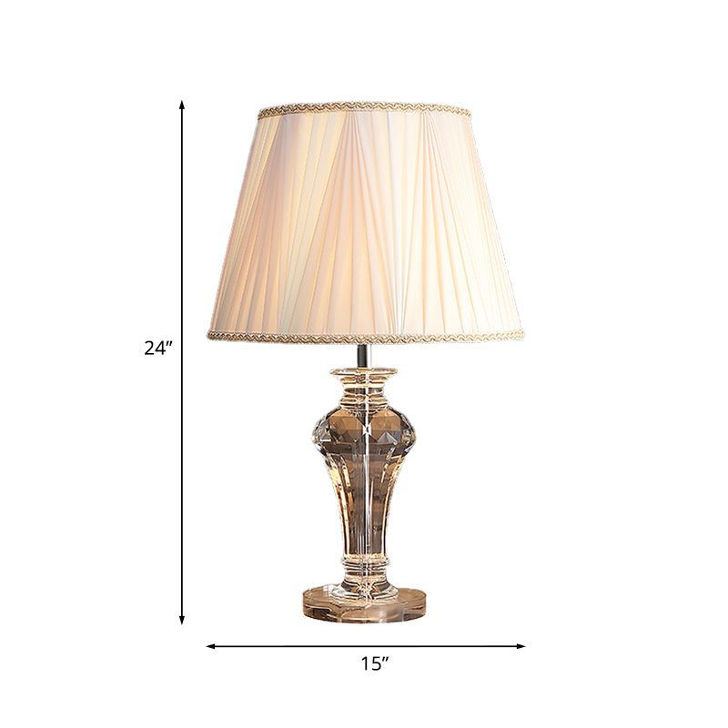 Gesammelter Stoff weiße Nachtlampe verjüngter Schatten Ein einfacher Tischbeleuchtung mit Vase Clear Crystal Base